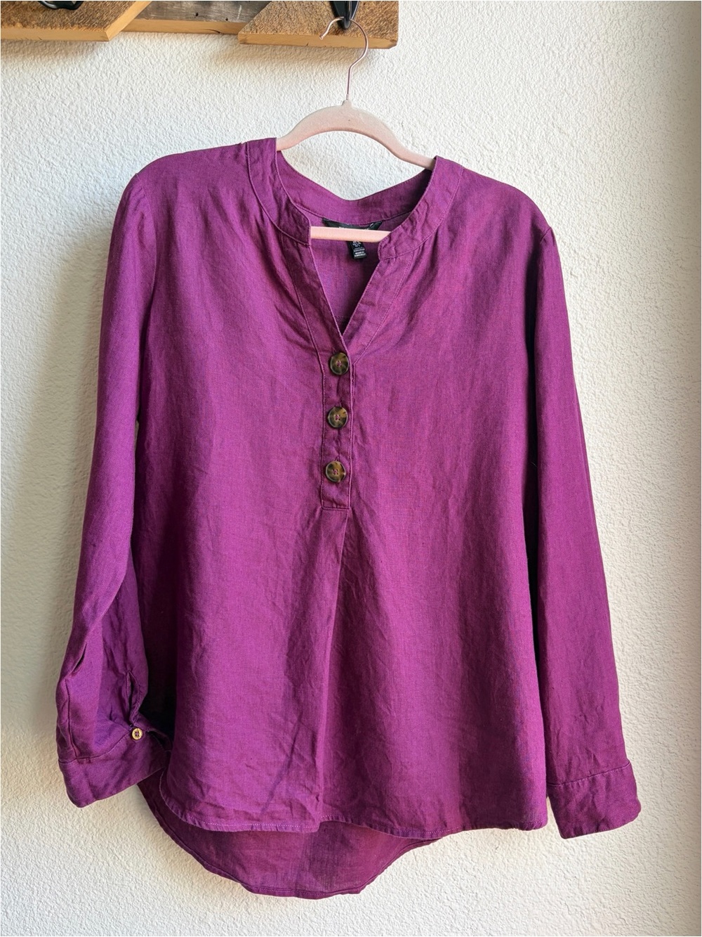 Ellen Tracy Magenta Linen Blouse Large